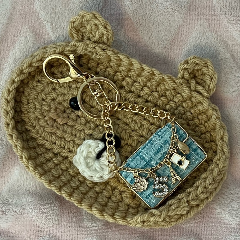 Chic Blue Keychain Purse Charm - Picture 2 of 4